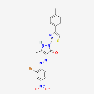 (4E)-4-[2-(2-bromo-4-nitrophenyl)hydrazinylidene]-5-methyl-2-[4-(4-methylphenyl)-1,3-thiazol-2-yl]-2,4-dihydro-3H-pyrazol-3-one