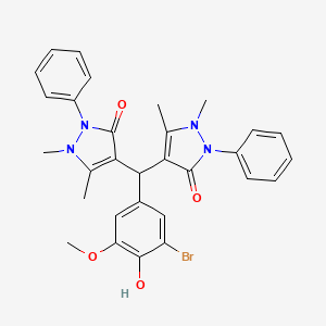 molecular formula C30H29BrN4O4 B11697236 4,4'-[(3-bromo-4-hydroxy-5-methoxyphenyl)methanediyl]bis(1,5-dimethyl-2-phenyl-1,2-dihydro-3H-pyrazol-3-one) 