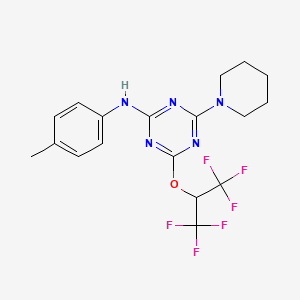 4-[(1,1,1,3,3,3-hexafluoropropan-2-yl)oxy]-N-(4-methylphenyl)-6-(piperidin-1-yl)-1,3,5-triazin-2-amine