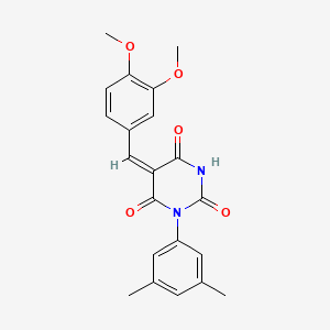 molecular formula C21H20N2O5 B11697380 (5E)-5-[(3,4-dimethoxyphenyl)methylidene]-1-(3,5-dimethylphenyl)-1,3-diazinane-2,4,6-trione 