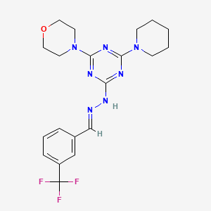 molecular formula C20H24F3N7O B11697383 2-(morpholin-4-yl)-4-(piperidin-1-yl)-6-{(2E)-2-[3-(trifluoromethyl)benzylidene]hydrazinyl}-1,3,5-triazine 