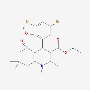 molecular formula C21H23Br2NO4 B11697415 Ethyl 4-(3,5-dibromo-2-hydroxyphenyl)-2,7,7-trimethyl-5-oxo-1,4,5,6,7,8-hexahydroquinoline-3-carboxylate 