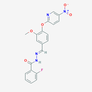 2-fluoro-N'-[(E)-{3-methoxy-4-[(5-nitropyridin-2-yl)oxy]phenyl}methylidene]benzohydrazide