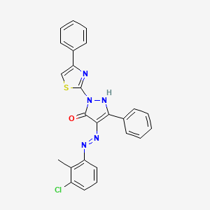 molecular formula C25H18ClN5OS B11697440 (4Z)-4-[2-(3-chloro-2-methylphenyl)hydrazinylidene]-5-phenyl-2-(4-phenyl-1,3-thiazol-2-yl)-2,4-dihydro-3H-pyrazol-3-one 