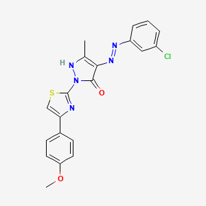 molecular formula C20H16ClN5O2S B11697474 (4E)-4-[2-(3-chlorophenyl)hydrazinylidene]-2-[4-(4-methoxyphenyl)-1,3-thiazol-2-yl]-5-methyl-2,4-dihydro-3H-pyrazol-3-one 