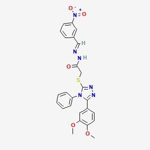 molecular formula C25H22N6O5S B11697492 2-{[5-(3,4-dimethoxyphenyl)-4-phenyl-4H-1,2,4-triazol-3-yl]sulfanyl}-N'-[(E)-(3-nitrophenyl)methylidene]acetohydrazide 