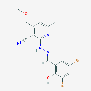 2-[(2E)-2-(3,5-dibromo-2-hydroxybenzylidene)hydrazinyl]-4-(methoxymethyl)-6-methylpyridine-3-carbonitrile