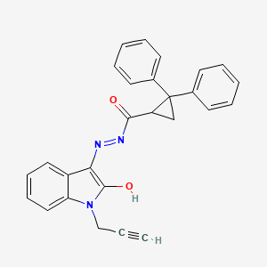 N'-[(3Z)-2-oxo-1-(prop-2-yn-1-yl)-1,2-dihydro-3H-indol-3-ylidene]-2,2-diphenylcyclopropanecarbohydrazide