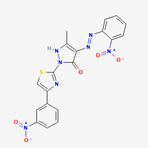 (4Z)-5-methyl-4-[2-(2-nitrophenyl)hydrazinylidene]-2-[4-(3-nitrophenyl)-1,3-thiazol-2-yl]-2,4-dihydro-3H-pyrazol-3-one