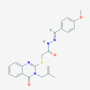 molecular formula C22H22N4O3S B11697642 N'-[(E)-(4-methoxyphenyl)methylidene]-2-{[3-(2-methylprop-2-en-1-yl)-4-oxo-3,4-dihydroquinazolin-2-yl]sulfanyl}acetohydrazide 