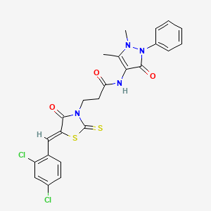 molecular formula C24H20Cl2N4O3S2 B11697674 3-[(5Z)-5-(2,4-dichlorobenzylidene)-4-oxo-2-thioxo-1,3-thiazolidin-3-yl]-N-(1,5-dimethyl-3-oxo-2-phenyl-2,3-dihydro-1H-pyrazol-4-yl)propanamide 