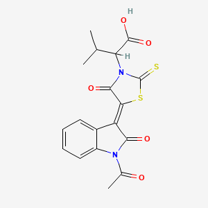 molecular formula C18H16N2O5S2 B11697677 2-[(5Z)-5-(1-acetyl-2-oxo-1,2-dihydro-3H-indol-3-ylidene)-4-oxo-2-thioxo-1,3-thiazolidin-3-yl]-3-methylbutanoic acid 