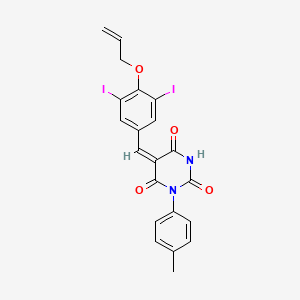 (5E)-5-[3,5-diiodo-4-(prop-2-en-1-yloxy)benzylidene]-1-(4-methylphenyl)pyrimidine-2,4,6(1H,3H,5H)-trione