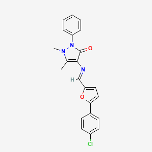 molecular formula C22H18ClN3O2 B11697706 4-({(1E)-[5-(4-chlorophenyl)-2-furyl]methylene}amino)-1,5-dimethyl-2-phenyl-1,2-dihydro-3H-pyrazol-3-one 