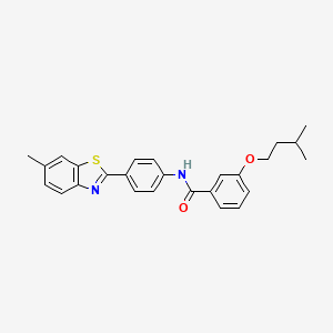 molecular formula C26H26N2O2S B11697714 N-[4-(6-methyl-1,3-benzothiazol-2-yl)phenyl]-3-(3-methylbutoxy)benzamide 