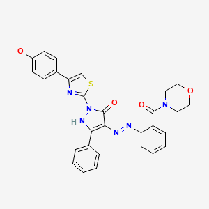 (4E)-2-[4-(4-methoxyphenyl)-1,3-thiazol-2-yl]-4-{2-[2-(morpholin-4-ylcarbonyl)phenyl]hydrazinylidene}-5-phenyl-2,4-dihydro-3H-pyrazol-3-one