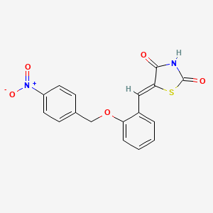 molecular formula C17H12N2O5S B11697916 (5Z)-5-({2-[(4-Nitrophenyl)methoxy]phenyl}methylidene)-1,3-thiazolidine-2,4-dione 