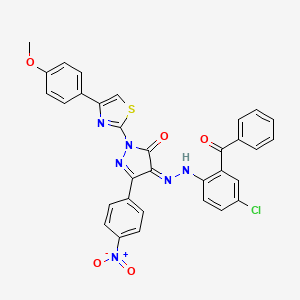 (4Z)-4-{2-[4-chloro-2-(phenylcarbonyl)phenyl]hydrazinylidene}-2-[4-(4-methoxyphenyl)-1,3-thiazol-2-yl]-5-(4-nitrophenyl)-2,4-dihydro-3H-pyrazol-3-one