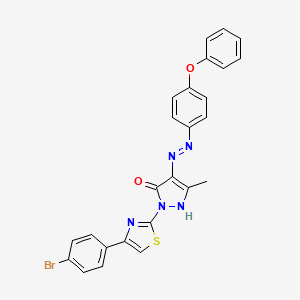 molecular formula C25H18BrN5O2S B11697990 (4E)-2-[4-(4-bromophenyl)-1,3-thiazol-2-yl]-5-methyl-4-[2-(4-phenoxyphenyl)hydrazinylidene]-2,4-dihydro-3H-pyrazol-3-one 