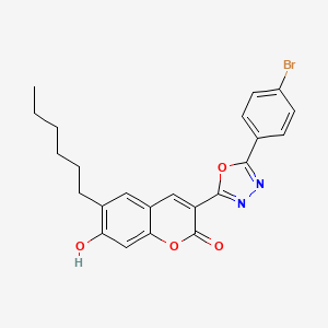 molecular formula C23H21BrN2O4 B11698060 3-[5-(4-bromophenyl)-1,3,4-oxadiazol-2-yl]-6-hexyl-7-hydroxy-2H-chromen-2-one 