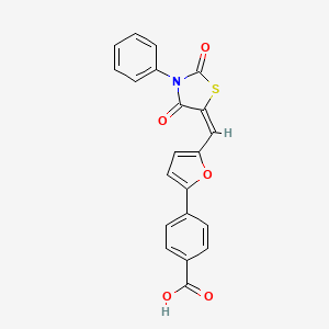 molecular formula C21H13NO5S B11698104 4-{5-[(E)-(2,4-dioxo-3-phenyl-1,3-thiazolidin-5-ylidene)methyl]furan-2-yl}benzoic acid 