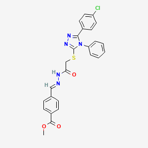 molecular formula C25H20ClN5O3S B11698120 methyl 4-{(E)-[2-({[5-(4-chlorophenyl)-4-phenyl-4H-1,2,4-triazol-3-yl]sulfanyl}acetyl)hydrazinylidene]methyl}benzoate 