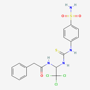 molecular formula C17H17Cl3N4O3S2 B11698253 2-phenyl-N-(2,2,2-trichloro-1-{[(4-sulfamoylphenyl)carbamothioyl]amino}ethyl)acetamide 