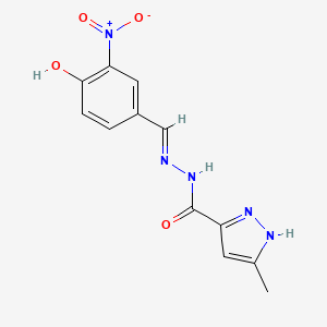 molecular formula C12H11N5O4 B11698262 N'-[(E)-(4-hydroxy-3-nitrophenyl)methylidene]-3-methyl-1H-pyrazole-5-carbohydrazide 