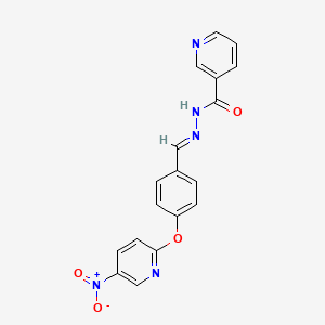 molecular formula C18H13N5O4 B11698282 N'-[(E)-{4-[(5-nitropyridin-2-yl)oxy]phenyl}methylidene]pyridine-3-carbohydrazide 