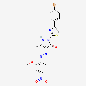 (4E)-2-[4-(4-bromophenyl)-1,3-thiazol-2-yl]-4-[2-(2-methoxy-4-nitrophenyl)hydrazinylidene]-5-methyl-2,4-dihydro-3H-pyrazol-3-one