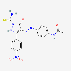 molecular formula C18H15N7O4S B11698386 N-(4-{(2Z)-2-[1-carbamothioyl-3-(4-nitrophenyl)-5-oxo-1,5-dihydro-4H-pyrazol-4-ylidene]hydrazinyl}phenyl)acetamide 