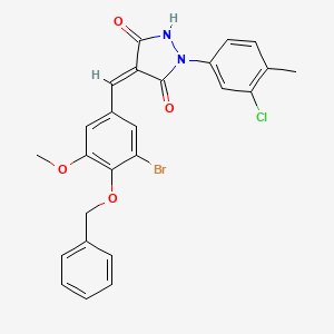 molecular formula C25H20BrClN2O4 B11698421 (4Z)-4-[4-(benzyloxy)-3-bromo-5-methoxybenzylidene]-1-(3-chloro-4-methylphenyl)pyrazolidine-3,5-dione 