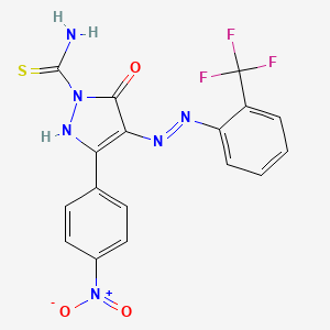 (4E)-3-(4-nitrophenyl)-5-oxo-4-{[2-(trifluoromethyl)phenyl]hydrazono}-4,5-dihydro-1H-pyrazole-1-carbothioamide