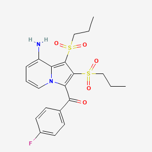 molecular formula C21H23FN2O5S2 B11698516 [8-Amino-1,2-bis(propylsulfonyl)indolizin-3-yl](4-fluorophenyl)methanone 