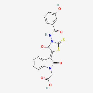 [(3Z)-3-(3-{[(3-hydroxyphenyl)carbonyl]amino}-4-oxo-2-thioxo-1,3-thiazolidin-5-ylidene)-2-oxo-2,3-dihydro-1H-indol-1-yl]acetic acid