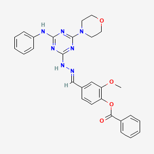 2-methoxy-4-[(E)-{2-[4-(morpholin-4-yl)-6-(phenylamino)-1,3,5-triazin-2-yl]hydrazinylidene}methyl]phenyl benzoate