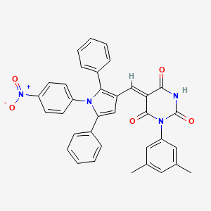 molecular formula C35H26N4O5 B11698573 (5Z)-1-(3,5-dimethylphenyl)-5-{[1-(4-nitrophenyl)-2,5-diphenyl-1H-pyrrol-3-yl]methylidene}pyrimidine-2,4,6(1H,3H,5H)-trione 