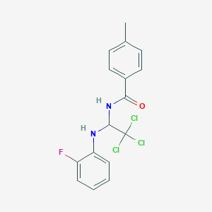 molecular formula C16H14Cl3FN2O B11698598 4-methyl-N-{2,2,2-trichloro-1-[(2-fluorophenyl)amino]ethyl}benzamide 