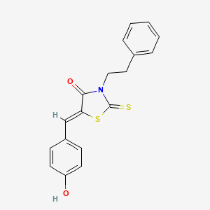 molecular formula C18H15NO2S2 B11698659 5-(4-Hydroxybenzylidene)-3-(2-phenylethyl)-2-thioxo-1,3-thiazolidin-4-one CAS No. 302823-92-3