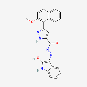 3-(2-methoxy-1-naphthyl)-N'-[(3E)-2-oxo-1,2-dihydro-3H-indol-3-ylidene]-1H-pyrazole-5-carbohydrazide