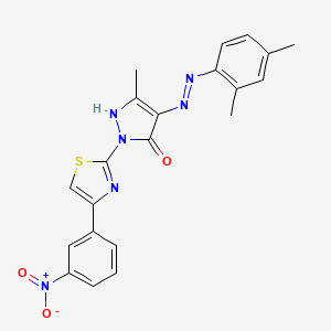 (4E)-4-[2-(2,4-dimethylphenyl)hydrazinylidene]-5-methyl-2-[4-(3-nitrophenyl)-1,3-thiazol-2-yl]-2,4-dihydro-3H-pyrazol-3-one