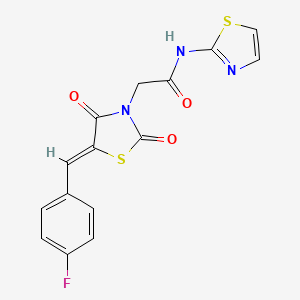 molecular formula C15H10FN3O3S2 B11698753 2-[(5Z)-5-(4-fluorobenzylidene)-2,4-dioxo-1,3-thiazolidin-3-yl]-N-(1,3-thiazol-2-yl)acetamide 