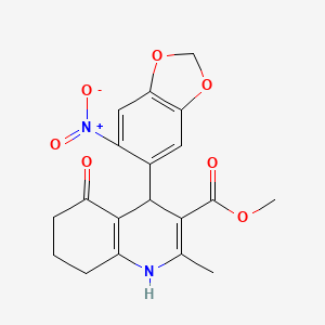 molecular formula C19H18N2O7 B11698756 Methyl 2-methyl-4-(6-nitro-1,3-benzodioxol-5-yl)-5-oxo-1,4,5,6,7,8-hexahydroquinoline-3-carboxylate 