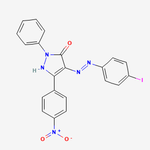 molecular formula C21H14IN5O3 B11698800 (4Z)-4-[2-(4-iodophenyl)hydrazinylidene]-5-(4-nitrophenyl)-2-phenyl-2,4-dihydro-3H-pyrazol-3-one 