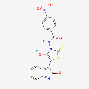 molecular formula C18H10N4O5S2 B11698849 4-Nitro-N-[(5Z)-4-oxo-5-(2-oxo-1,2-dihydro-3H-indol-3-ylidene)-2-thioxo-1,3-thiazolidin-3-YL]benzamide 