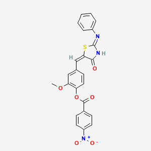 molecular formula C24H17N3O6S B11698894 2-methoxy-4-{(E)-[4-oxo-2-(phenylamino)-1,3-thiazol-5(4H)-ylidene]methyl}phenyl 4-nitrobenzoate 