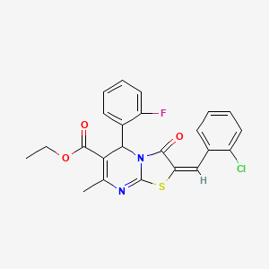 molecular formula C23H18ClFN2O3S B11698949 ethyl (2E)-2-(2-chlorobenzylidene)-5-(2-fluorophenyl)-7-methyl-3-oxo-2,3-dihydro-5H-[1,3]thiazolo[3,2-a]pyrimidine-6-carboxylate 