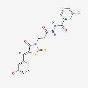 molecular formula C21H18ClN3O4S2 B11698964 3-Chloro-N'-{3-[(5Z)-5-[(3-methoxyphenyl)methylidene]-4-oxo-2-sulfanylidene-1,3-thiazolidin-3-YL]propanoyl}benzohydrazide 