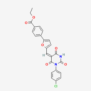 ethyl 4-(5-{(E)-[1-(4-chlorophenyl)-2,4,6-trioxotetrahydropyrimidin-5(2H)-ylidene]methyl}furan-2-yl)benzoate