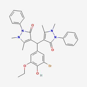 molecular formula C31H31BrN4O4 B11699116 4,4'-[(3-bromo-5-ethoxy-4-hydroxyphenyl)methanediyl]bis(1,5-dimethyl-2-phenyl-1,2-dihydro-3H-pyrazol-3-one) 